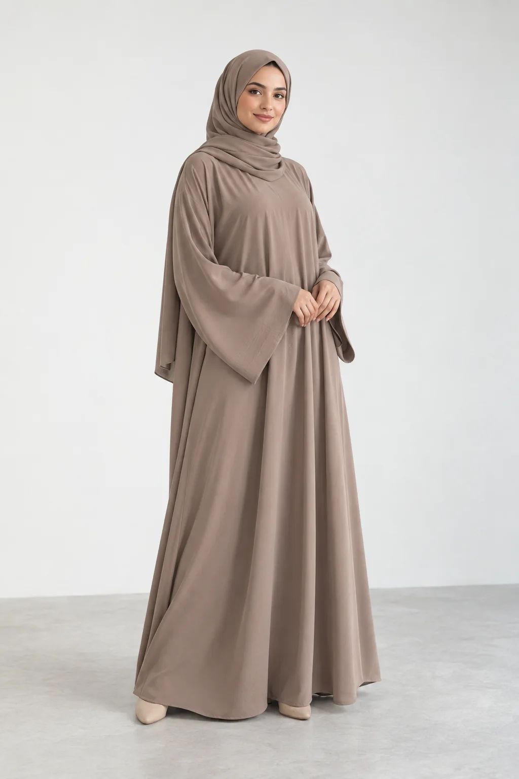Stone abaya, full length studio view