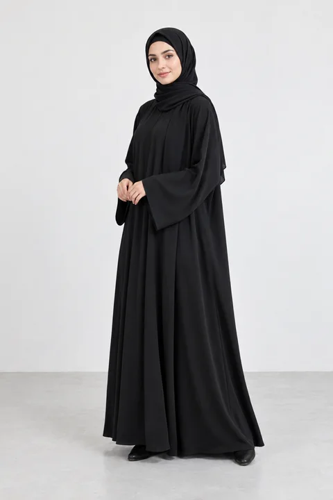 Onyx abaya, full length studio view